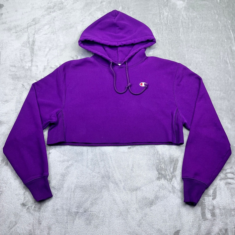 Champion Reverse Weave Cropped‎ Hoodie Sweatshirt Womens Purple Sz M Grunge Y2K